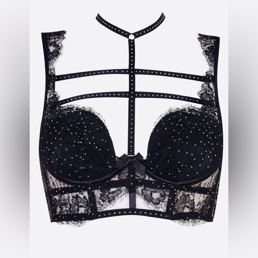 Agent Provocateur Black Swarovski Crystal Lace Bra wSZ-3 Panty, LIMITED EDITION